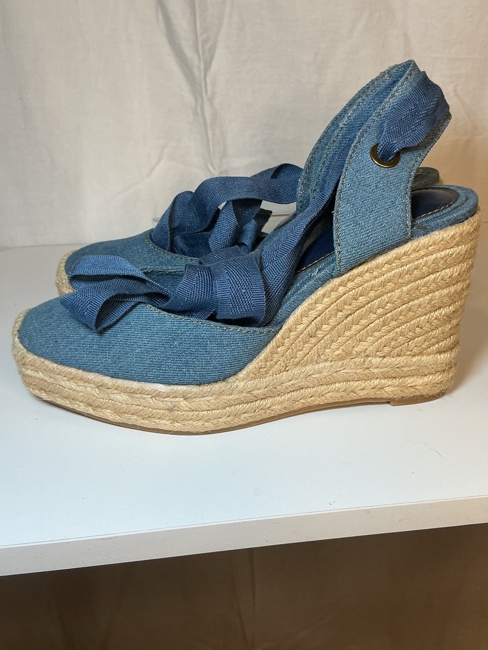 Denim Blue Wedge Espadrille Sandals - Women - Picture 9 of 12